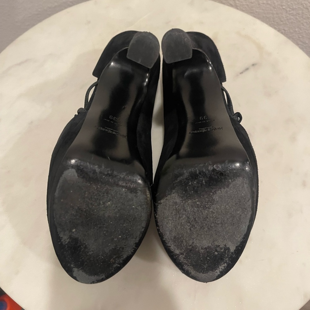 YSL Saint Laurent Black Suede Buckle Cut-Out Maryjane Platform Pumps - Picture 6 of 12